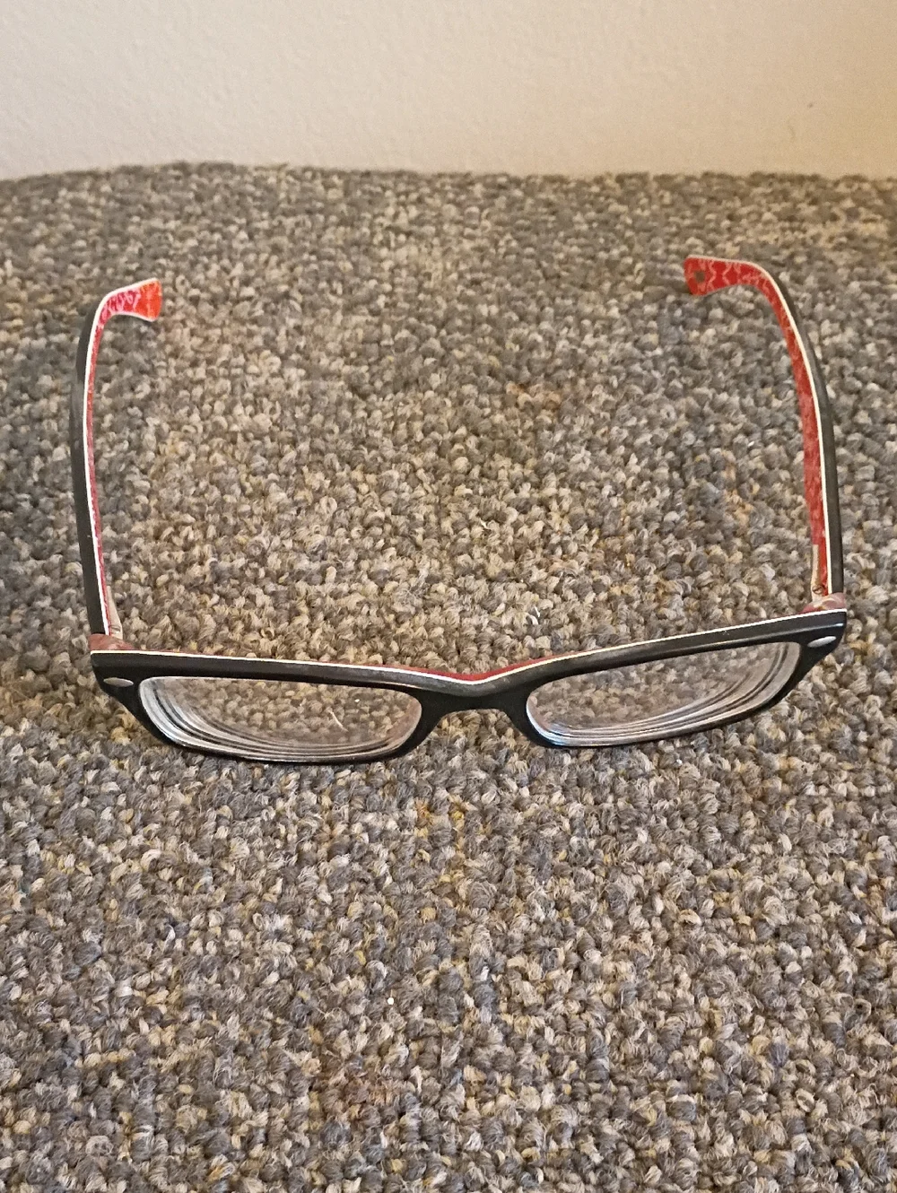 Ray Ban Black Rectangular Prescription Glasses with Red Temple Accents Frames
